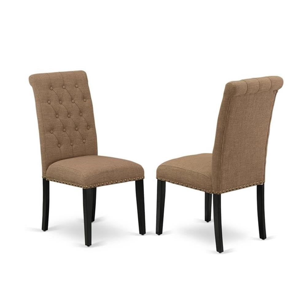 East West Furniture Lgbr5-Blk-17 5 Piece Dining Set Includes A Rectangle Dining Room Table With Butterfly Leaf And 4 Light Sable Linen Fabric Upholstered Chairs, 42X84 Inch, Black