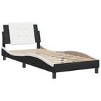 vidaXL Twin Bed Frame - Black and White - Modern Faux Leather with Headboard Cushion - 39.4"x74.8"