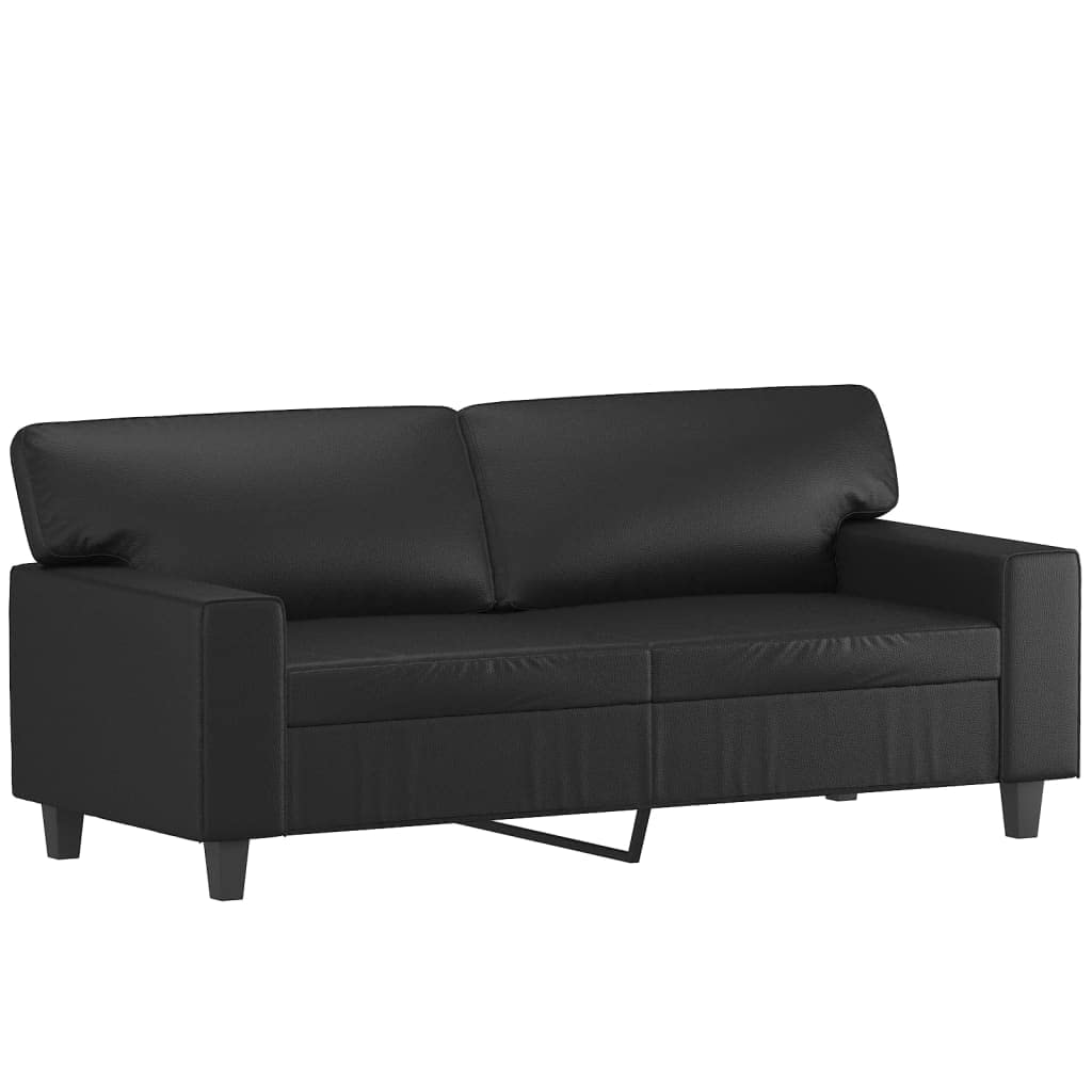 vidaXL Black Faux Leather Sofa Set - Includes Two 2-Seater Loveseats & Footstool, Comfortable Padded Seats with Metal & Plywood Frame for Living Room