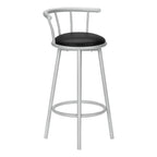 Monarch Specialties I 2399 Bar Stool, Set of 2, Swivel, Bar Height, Grey Metal, Black Leather Look, Contemporary, Modern