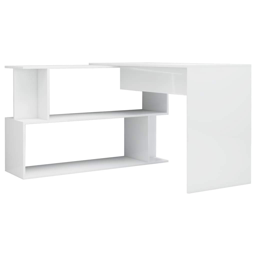 vidaXL Corner Desk Rotatable Office Home Writing Study Computer PC Stand Table Workstation Furniture High Gloss White 200x50x76cm Chipboard