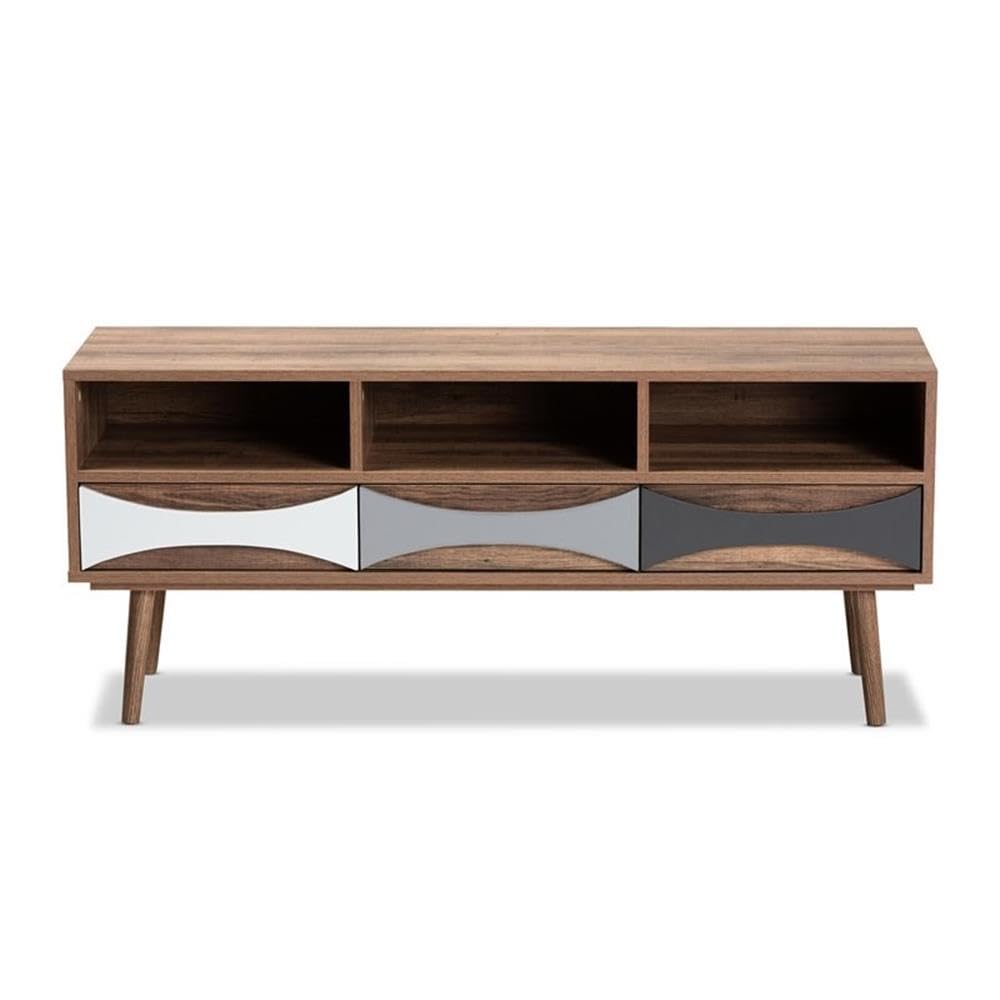 Baxton Studio Leane Modern and Contemporary Natural Brown Finished and Multi-Colored Wood 3-Drawer TV Stand