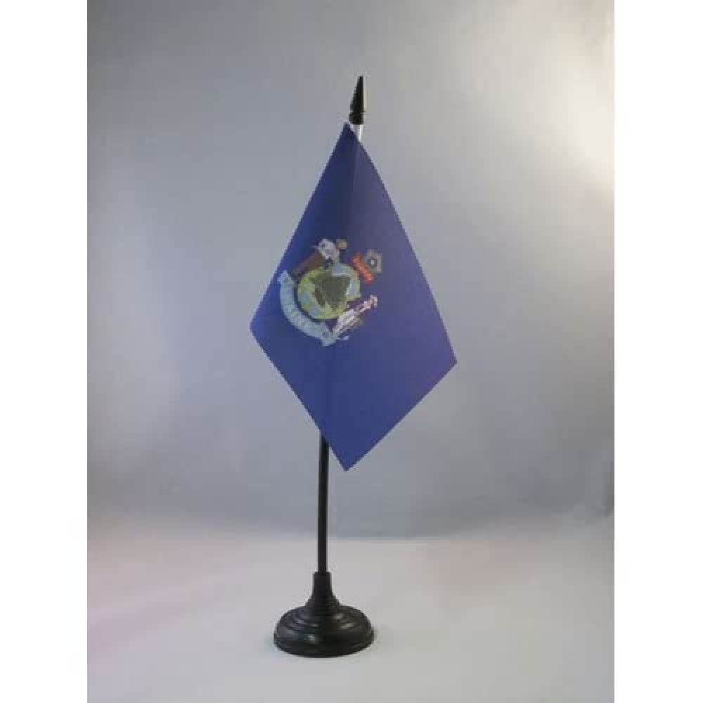 Maine Table Flag 4' X 6' - Us State Of Maine Desk Flag 15 X 10 Cm - Black Plastic Stick And Base - Az Flag