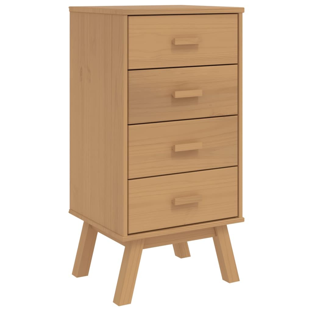 vidaXL Olden Brown Solid Pine Wood Bedside Cabinet - 4-Drawer Nightstand with Wooden Feet, Wax Finish, Scandinavian Bedroom Storage