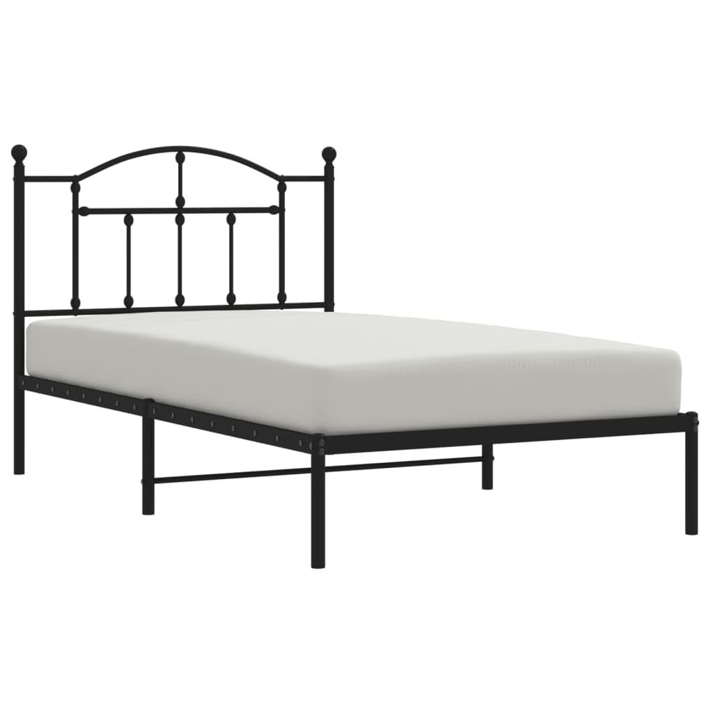 vidaXL Modern Steel Bed Frame with Headboard - Robust Construction, Breathable Support, Extra Storage Space, Back Support