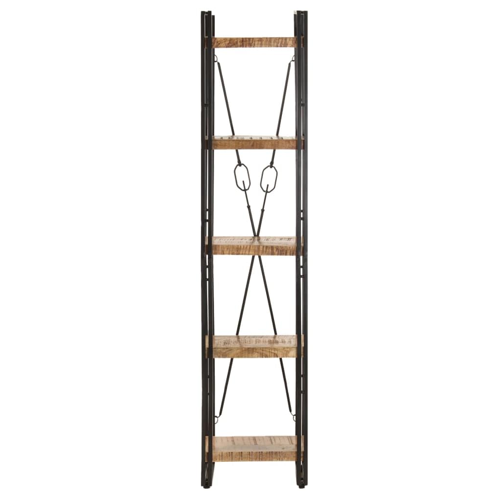vidaXL Solid Mango Wood 5-Tier Bookcase- Industrial Design, Sturdy Powder-Coated Steel Frame, Versatile Storage Solution, Assembly Required, Brown