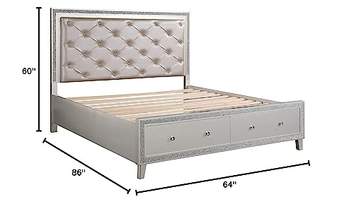 Acme Sliverfluff Faux Leather Tufted Queen Platform Bed in Champagne Gray