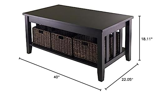 Ergode Morris Collection Coffee Table | Ample Storage Space | 3 Foldable Baskets | 40'W x 22.05'D x 18.11'H | Solid & Composite Wood | 49.6 lbs
