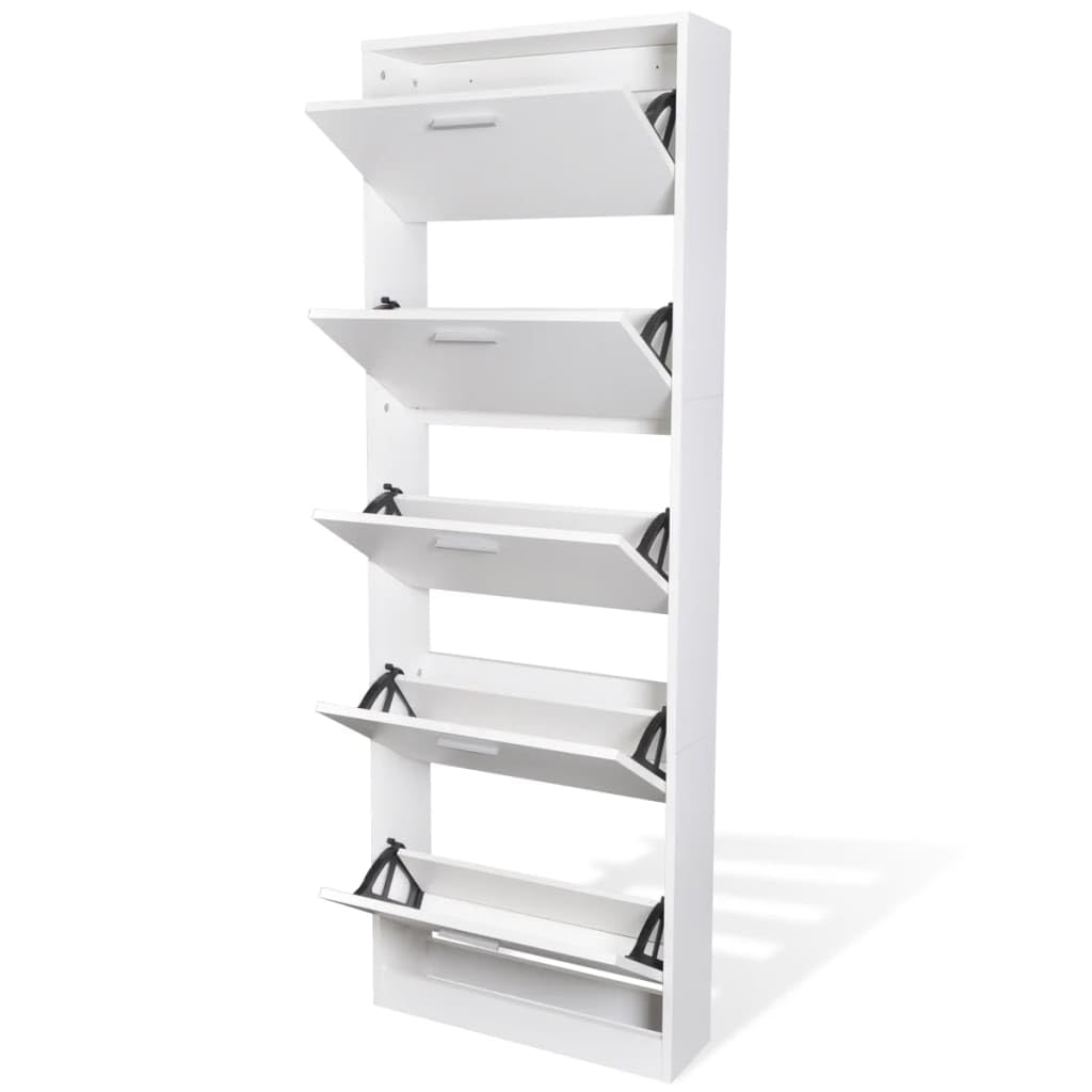vidaXL Wooden Shoe Cabinet with 5 Compartments White