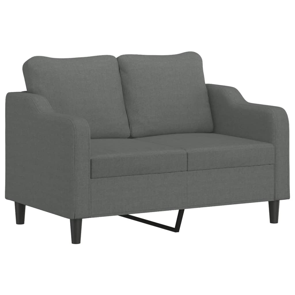 vidaXL 3 Piece Sofa Set with Versatile Footstool - Dark Gray Fabric Upholstery - Sturdy Plywood and Metal Frame - Comes with Decorative Roll Pillows.