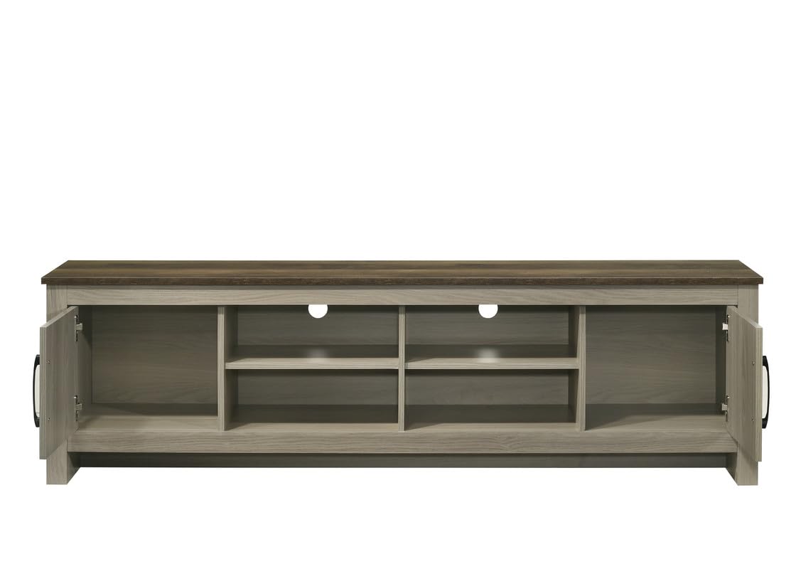 LILOLA LIVING Nyla 68.5" W Gray Oak TV Stand with Shelves and Cabinet Doors