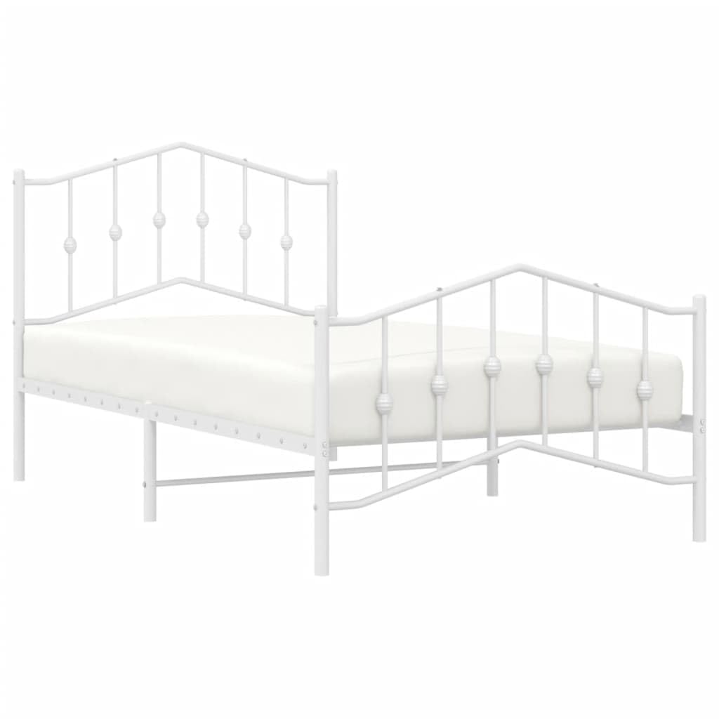 vidaXL Single Bed Frame - Durable Powder Coated Steel Construction, Elegant Headboard and Footboard, with Extra Under-Bed Storage Space, White