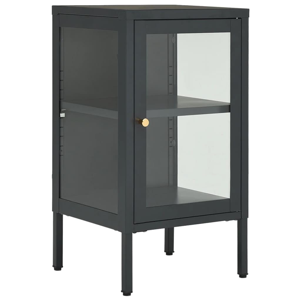 vidaXL Modern Sideboard in Anthracite - Durable Steel and Tempered Glass Construction - Adjustable Shelf and Feet - Easy Assembly - Stylish Storage Solution