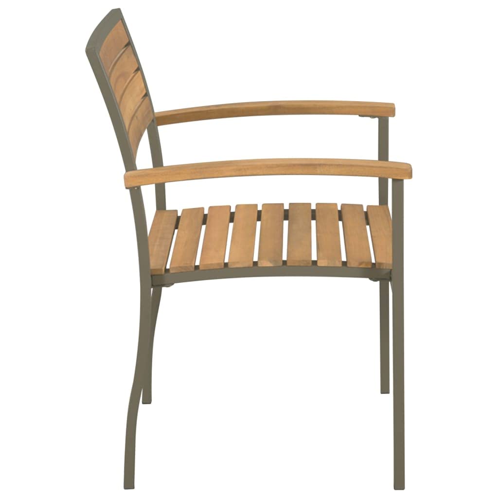 vidaXL Patio Dining Chairs-2 pcs Stackable Outdoor Seating in Solid Acacia Wood and Powder-Coated Steel for Garden, Terrace, and Patio Use