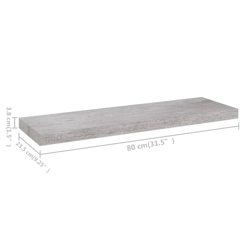 vidaXL Wall Shelves Floating Display Shelves - 2 Pcs Concrete Gray - Invisible Mounting - 31.5x9.3x1.5 - Honeycomb MDF & Metal Frame - Up to 22 lb Each