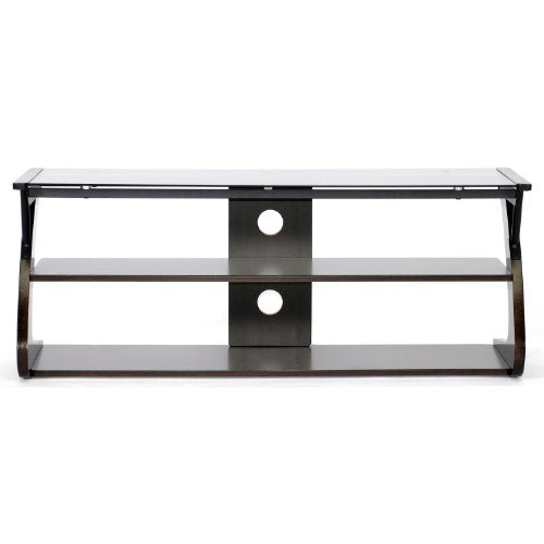 Baxton Studio Studio Sculpten Modern TV Stand with Glass Shelves, Dark Brown/Black, 45.2" W x 15.7" D x 17.7" H