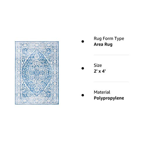 Safavieh Brentwood Collection 2' X 4' Ivory / Navy Bnt832A Medallion Distressed Non-Shedding Entryway Living Room Foyer Bedroom