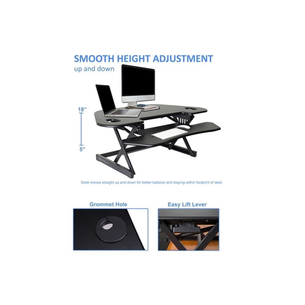 Rocelco 46" Height Adjustable Corner Standing Desk Converter with Dual Monitor Stand Bundle - Quick Sit Stand Up Computer Workstation Riser - Extra Large Keyboard Tray - Black (R CADRB-46-DMS)