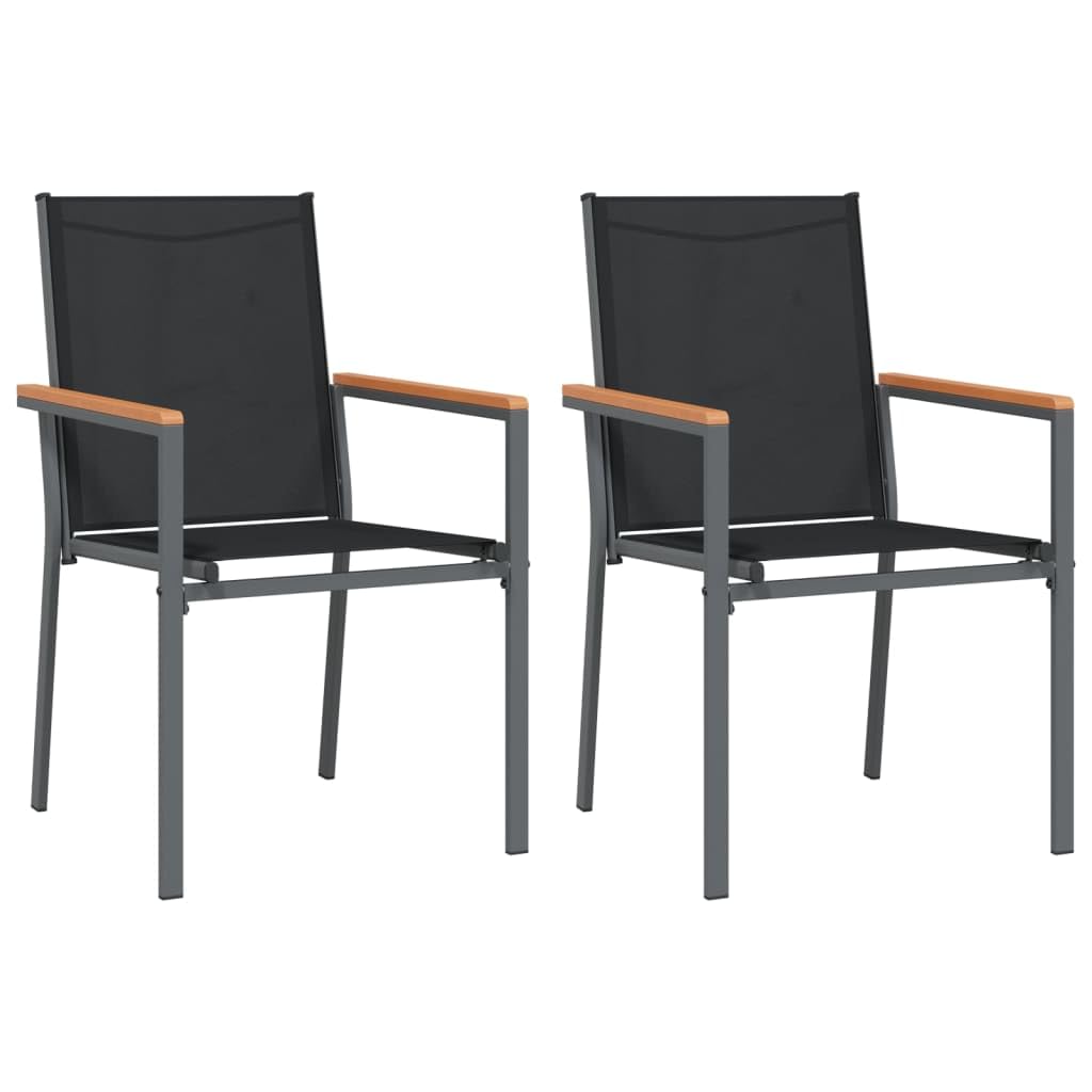 vidaXL 2 pcs Patio Chairs - Modern Outdoor Furniture with Textilene Fabric & Powder-Coated Steel | Garden and Terrace Seating – Black - 21.7"x24.2"x35.4"