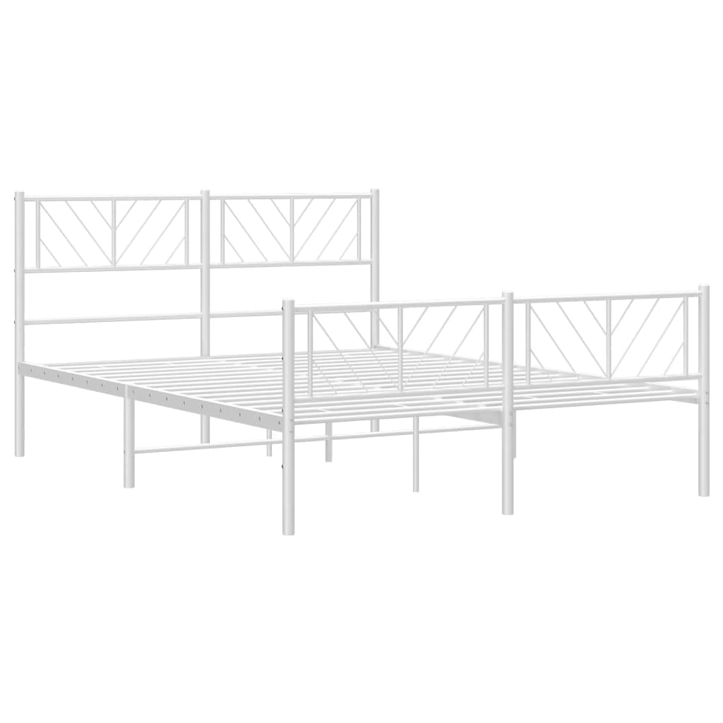vidaXL White Metal Bed Frame with Headboard and Footboard, Robust Powder-Coated Steel Construction, Classic Design, Storage Space, Supportive Metal Slats