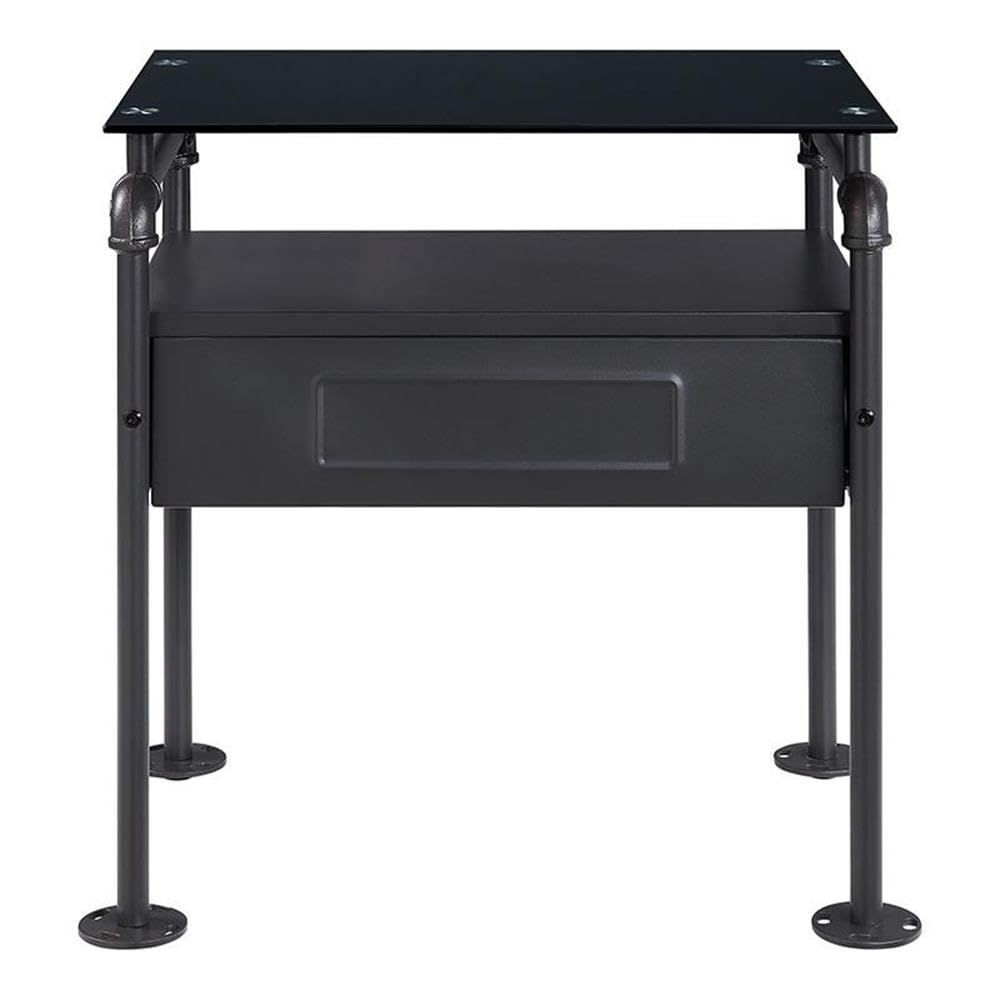 Acme Nicipolis Glass Top 1-Drawer Nightstand with Compartment in Sandy Gray