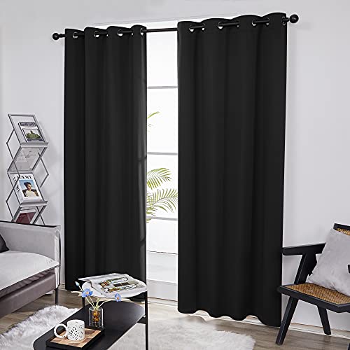 Deconovo Blackout Grommet Curtains ?Thermal Insulated, Noise-Reducing, Sustainable & Easy-Care Drapes For Bedroom, Living Room & Office ?Oeko-Tex Certified, Black, 55W X 78L Inch (Set Of 2)