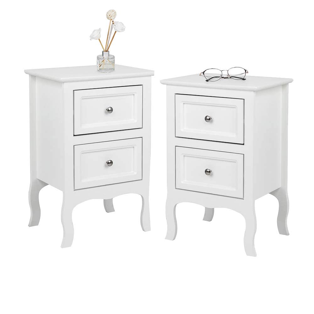 Bonnlo White Nightstand Set Of 2, Nightstands With 2 Drawers, Bed Side Table/Night Stand, Small Nightstand For Bedroom, Small Spaces, College Dorm, Kids’ Room, Living Room, Wood, 16W X 12D X 24H
