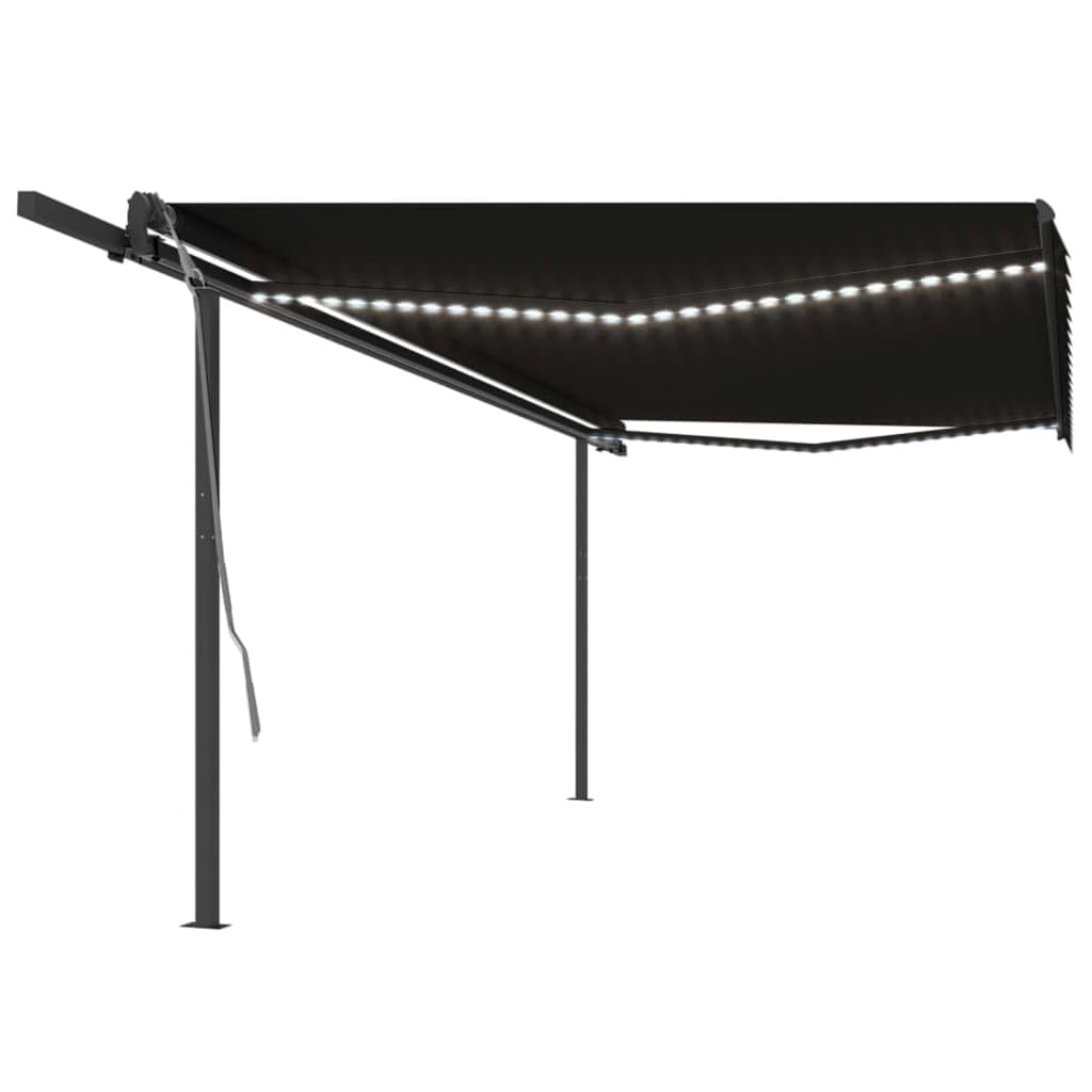 vidaXL Manual Retractable Awning with LED Indoor Home Outdoor Garden Patio Terrace Backyard Lawn Window Door Folding Manual Arm Awning Anthracite