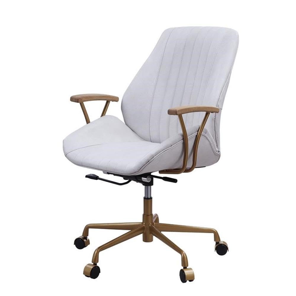 Acme Argrio Top Grain Leather Upholstered Swivel Office Chair in Vintage White