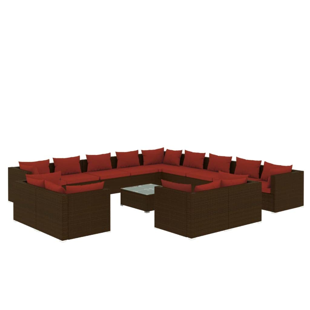 vidaXL Patio Lounge Set 14 Piece, Patio Furniture Set for Outside Garden, Sectional Sofa with Cushions, Corner Sofa, Brown Poly Rattan