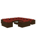 vidaXL Patio Lounge Set 14 Piece, Patio Furniture Set for Outside Garden, Sectional Sofa with Cushions, Corner Sofa, Brown Poly Rattan