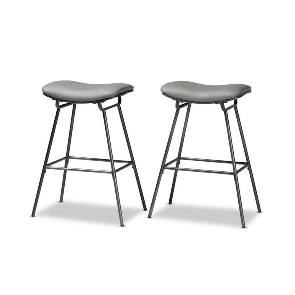 Baxton Studio Jette Modern and Contemporary Grey Fabric Upholstered Dark Grey Metal 2-Piece Bar Stool Set