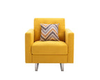 Lilola Home Victoria Yellow Linen Fabric Armchair with Metal Legs, Side Pockets, and Pillow