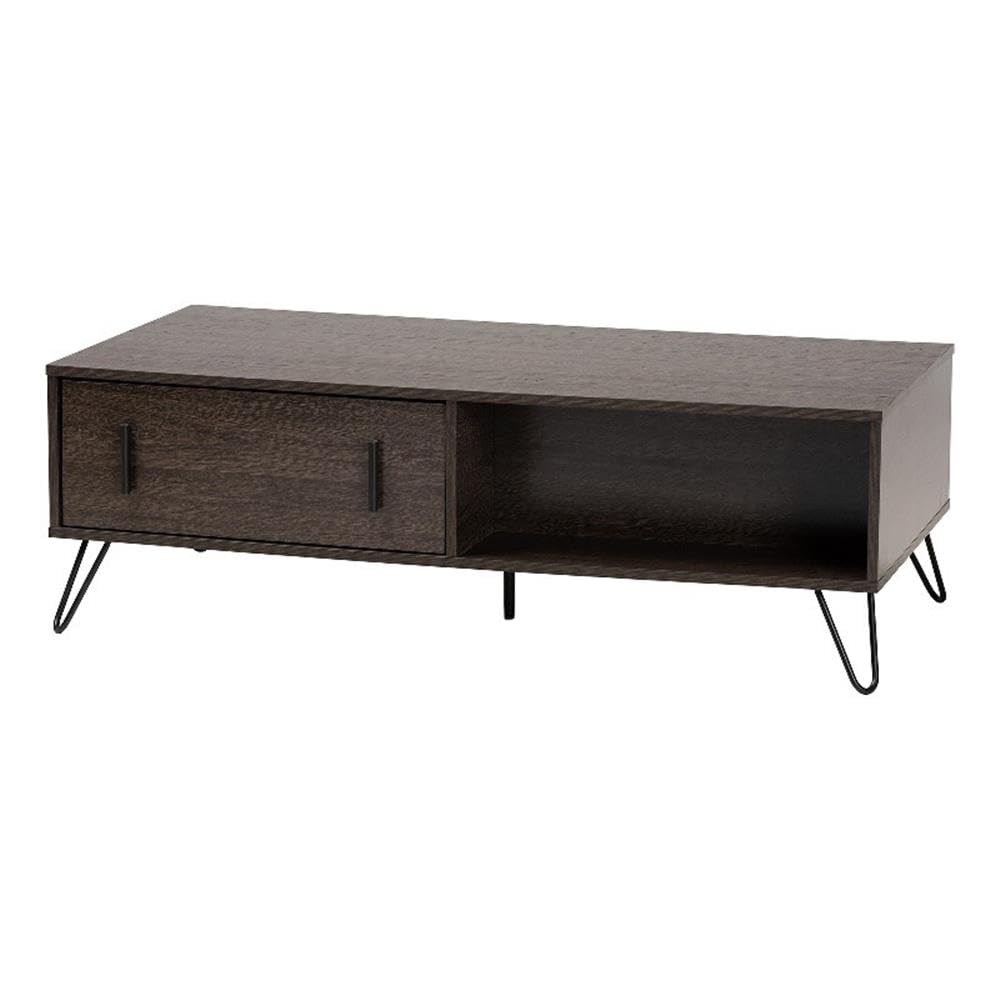 Baxton Studio Baldor Modern and Contemporary Dark Brown Finished Wood and Rose Gold-Tone Finished Metal 2-Drawer Coffee Table