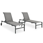 vidaXL Outdoor Sun Loungers Set of 2 with Table - Adjustable Backrest, Easy to Clean Textilene, Lightweight Steel Frame, Gray