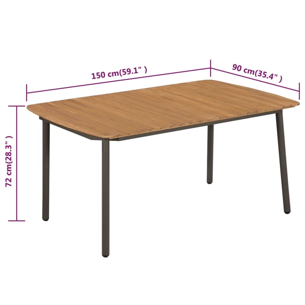 vidaXL Solid Acacia Wood and Steel Patio Table - Outdoor Industrial Dining Table with Rustic Design, Brown, Easy Assembly and Maintenance, 59"x35.4"x28.3"