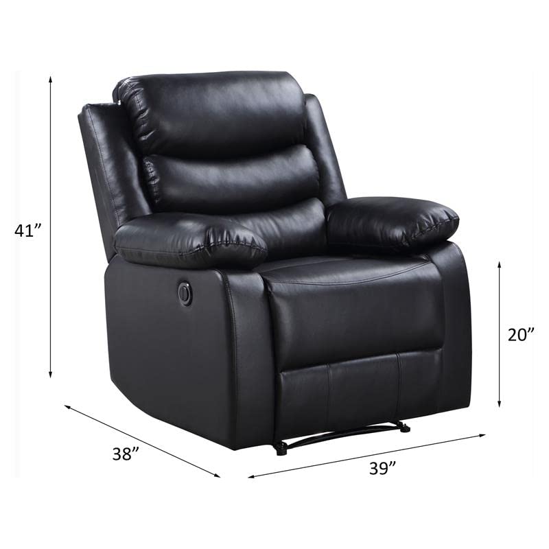Acme Eilbra Faux Leather Power Recliner With Pillow Top Armrest In Black