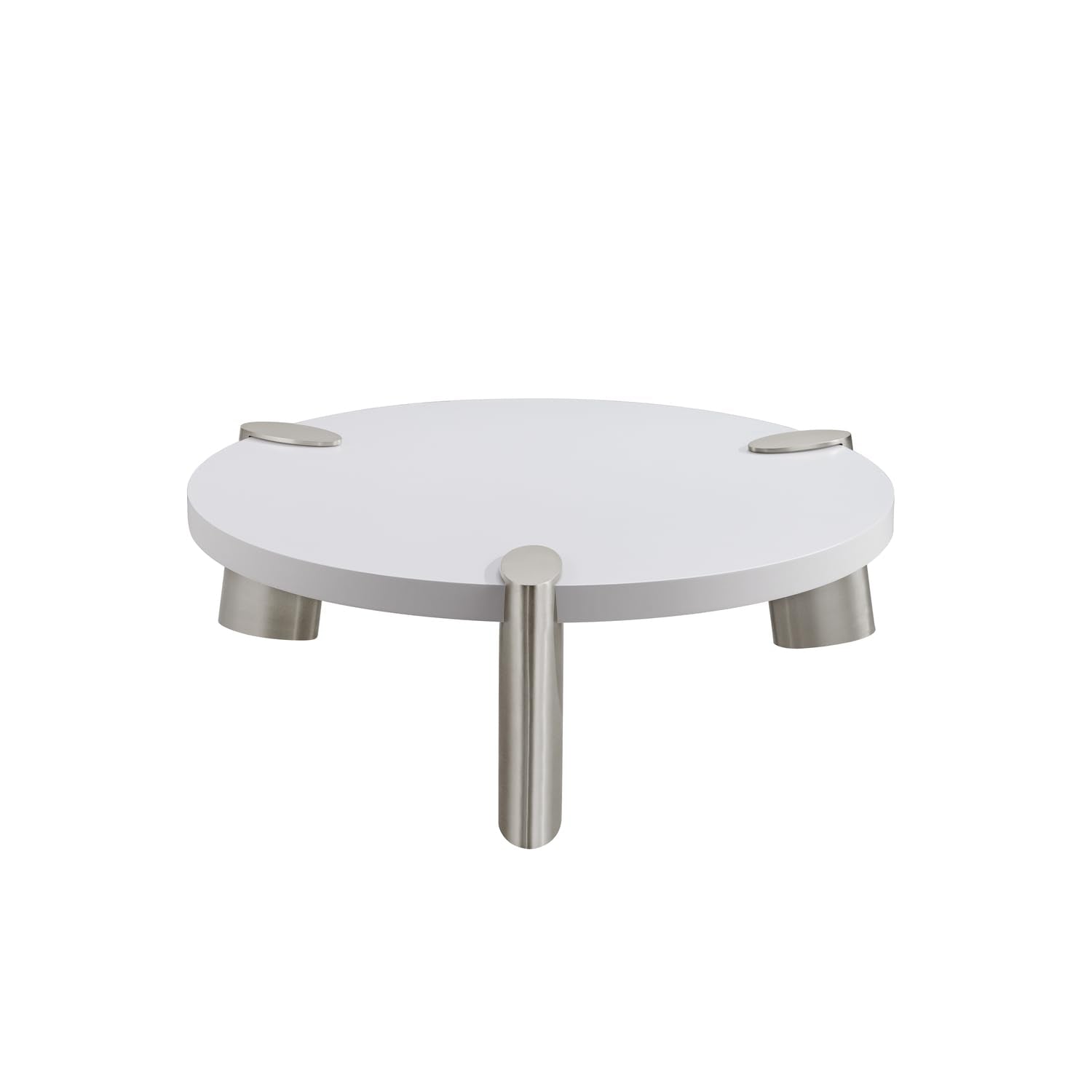 Whiteline Modern Living Mimeo Round Coffee Table Matte Top and Brushed Stainless Steel Legs, Small, High Gloss White