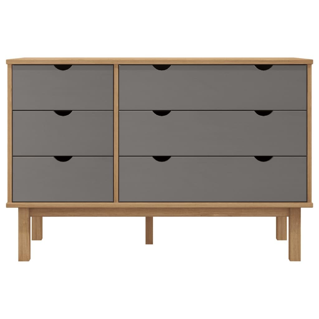 vidaXL OTTA Scandinavian Style Drawer Cabinet - Solid Pine Wood Construction with Ample Storage - Flexible Drawer Installation - Brown&Gray