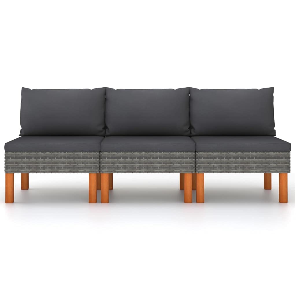 vidaXL Outdoor Middle Sofas Set - Lightweight, Modular Design with Comfy Cushions - Gray Poly Rattan and Eucalyptus Wood
