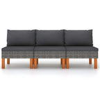 vidaXL Outdoor Middle Sofas Set - Lightweight, Modular Design with Comfy Cushions - Gray Poly Rattan and Eucalyptus Wood