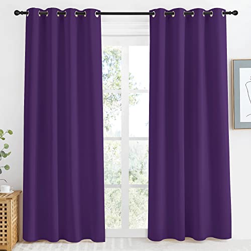 Nicetown Blackout Window Curtain Short, 55W X 86L, Sold Individually, Royal Purple Color, Home Fashion Thermal Insulated Room Darkening Drapery For Bedroom