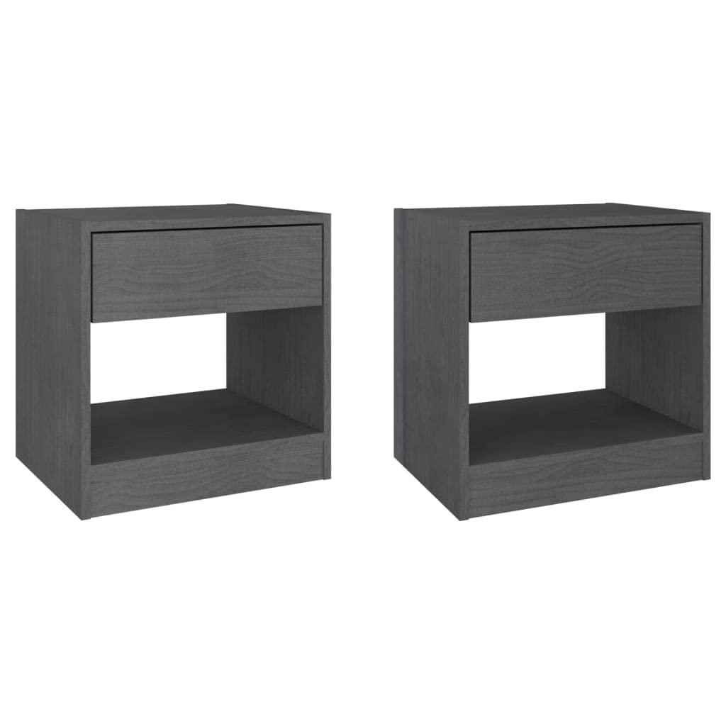 vidaXL Bedside Cabinets 2 pcs Gray 15.7&quot;x12.2&quot;x15.7&quot; Solid Wood Pine