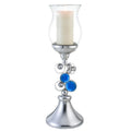HomeRoots 468339 20.5 x 7 x 7 in. Silver & Blue Faux Crystal Bling Hurricane Candle Holder