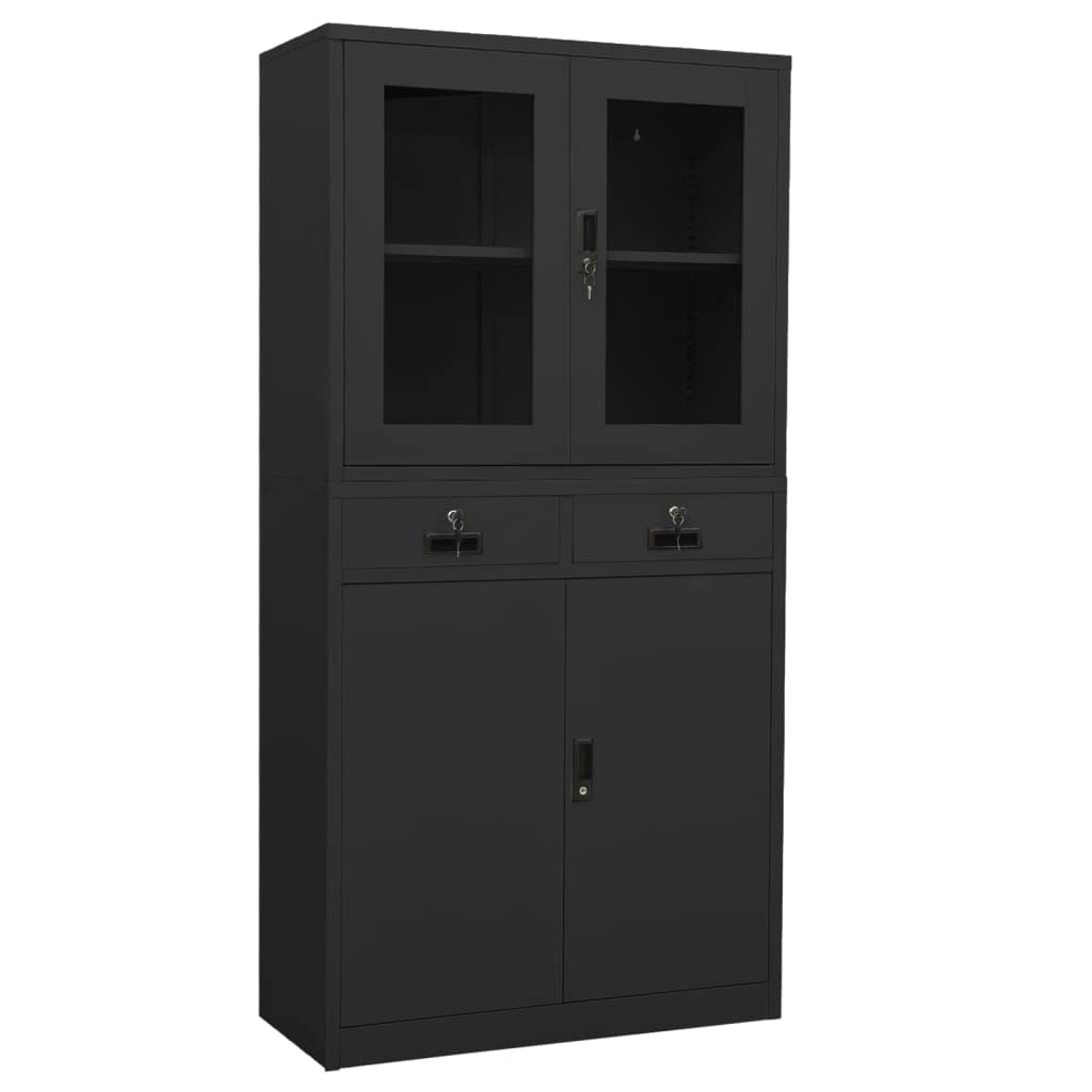 Furniking Office Cabinet Anthracite 35.4&quot;x15.7&quot;x70.9&quot; Steel and Tempered Glass-F6424