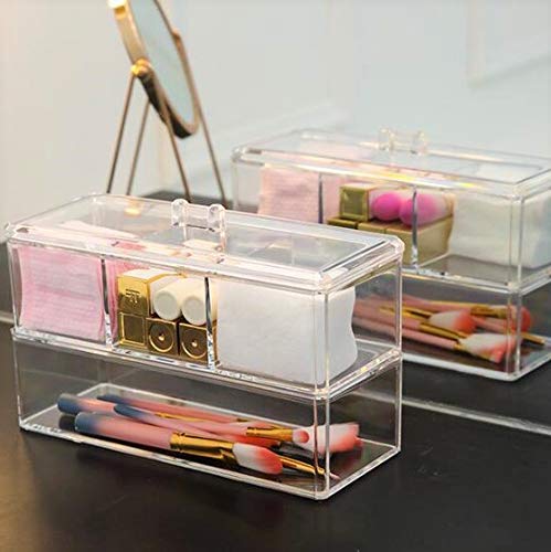 Kw Collection Square Acrylic Cotton Ball Pads Gauze Swab Holder Organizer Q-Tip Dispenser Storage Canister Bathroom Container Fl