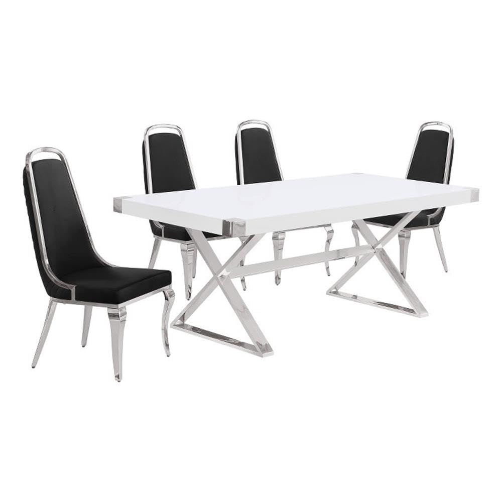 Best Quality Furniture D440/1-Sc310-7 Dining Set, 5 Piece, Black/Silver