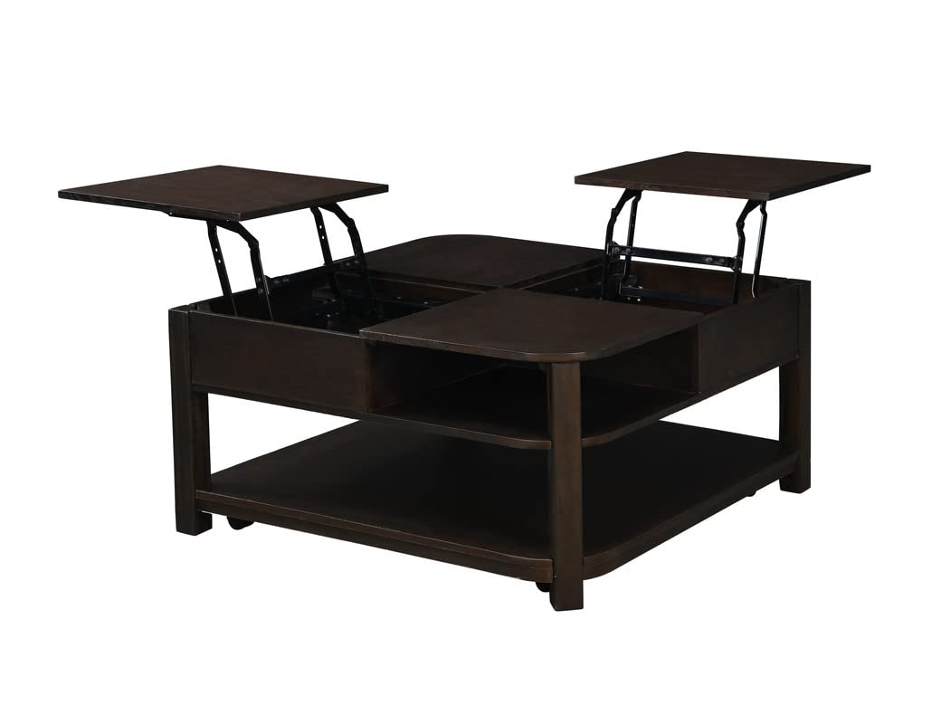 Lilola Home Flora Dark Brown MDF Lift Top Coffee Table with Shelves