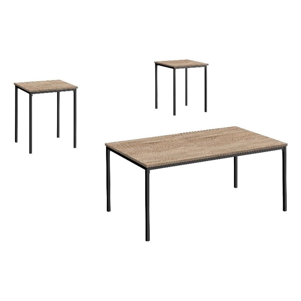 Monarch Specialties 7895p, 3pcs, Coffee, End, Black Metal, Dark Taupe Laminate, Contemporary TABLE SET, 42&quot; L x 22&quot; W x 18&quot; H