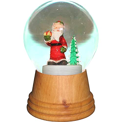 Alexander Taron 2552 Perzy Snowglobe, Medium Santa With Tree With Wooden Base-5&quot; H W X 3.5&quot; D, Brown